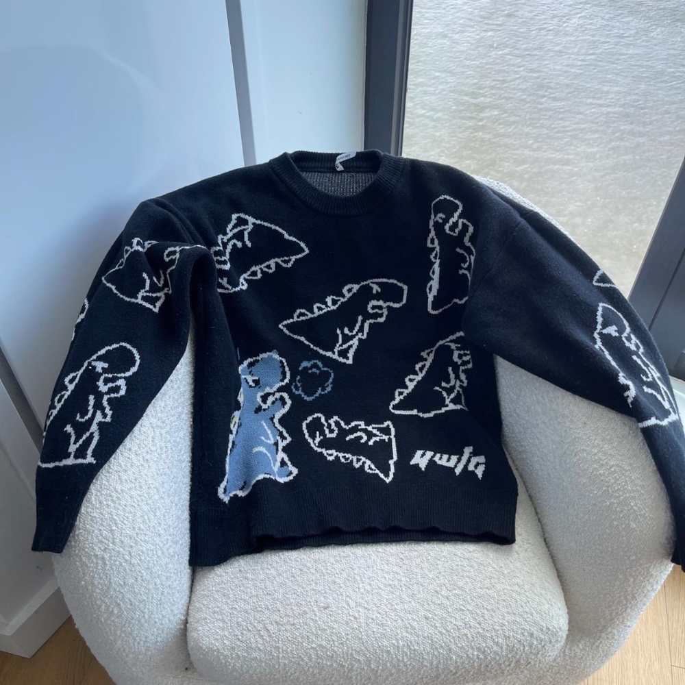 Dinosaur Cartoon Pattern Knit Sweater by Unfashional